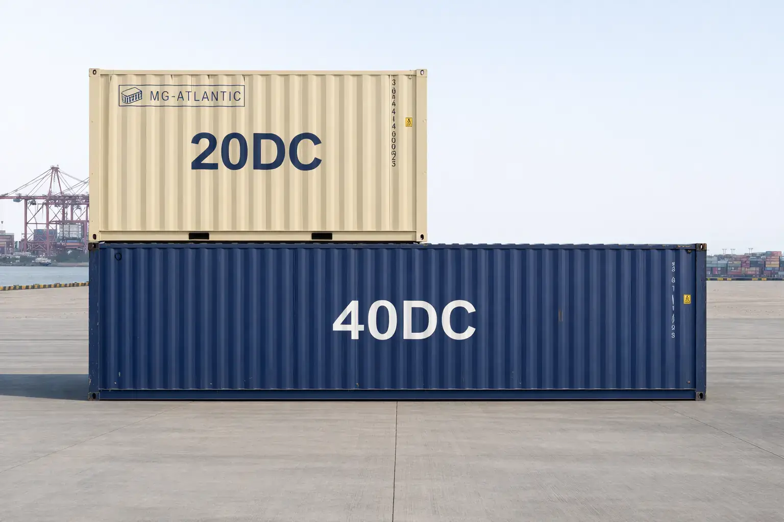 Längenvergleich 20ft- und 40ft-Schiffscontainer im realen Maßstab